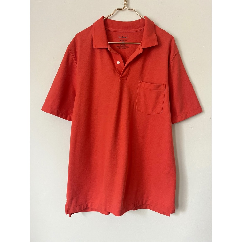 LL Bean Mens Polo Shirt Traditional Fit Short Sleeve Cotton Pique Orange Red L